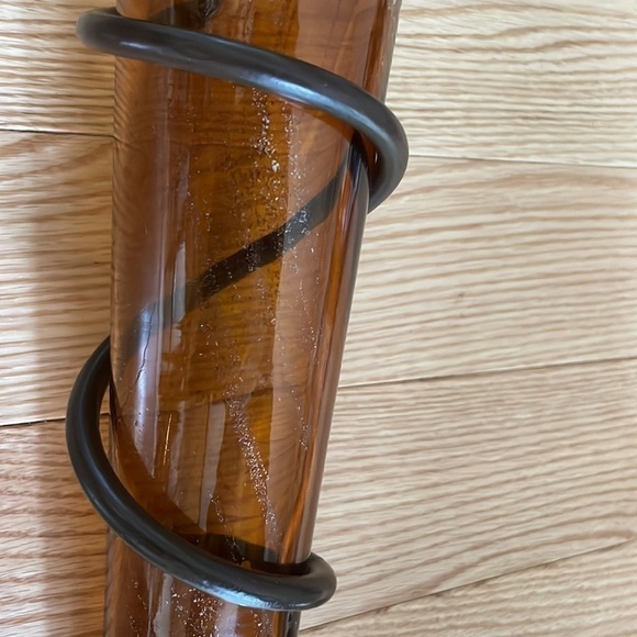 Metal Scrolled Hand Forged with Amber Color Elongated Sitting Vase Wall Piece - Picture 5 of 13